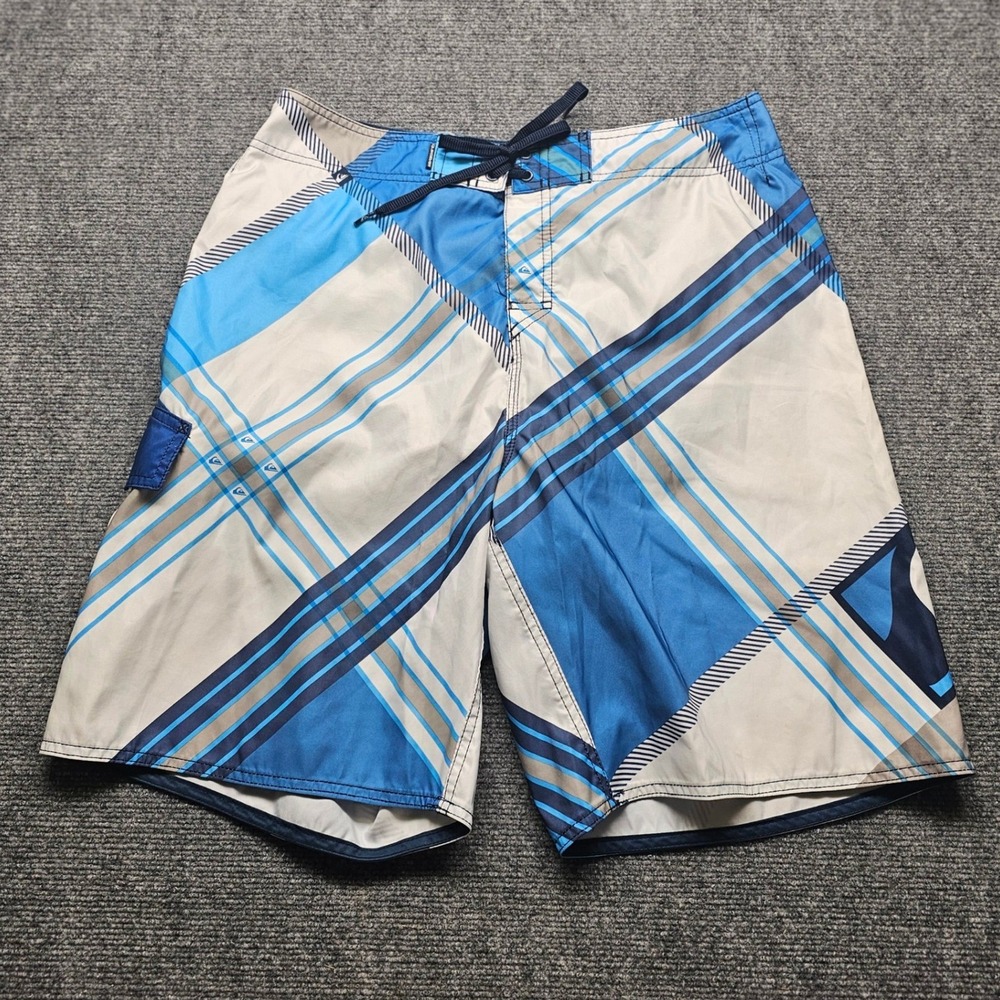 Quiksilver Mens Blue White Plaid Board Shorts Swim Trunks Size 34 E101922